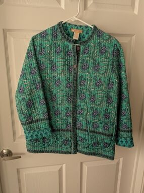 La Cera Teal Quilted Reversible Jacket